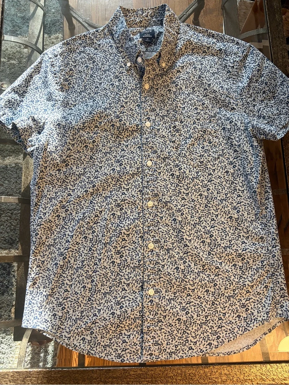 JCrew Men’s M Blue Floral Short-Sleeve Button-Down Shirt
